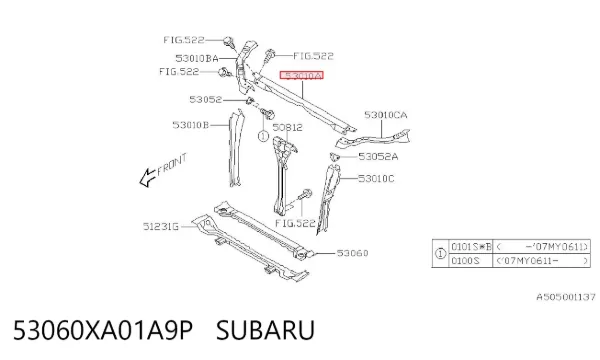Супорт радіатора верхній/монтажна панель кріплення фар 53060XA01A9P Subaru