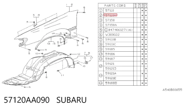 Крило переднє ліве 57120AA090 Subaru