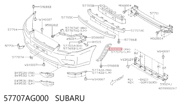 Кронштейн бампера переднього, правий 57707AG000 Subaru
