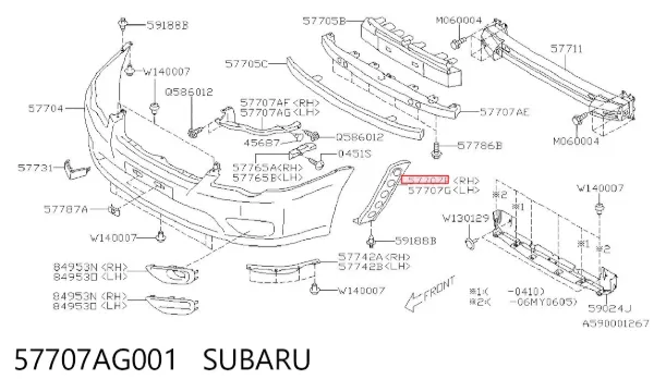 Кронштейн бампера переднього, правий 57707AG001 Subaru