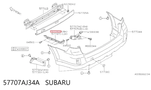 Кронштейн бампера заднього, зовнішній правий 57707AJ34A Subaru