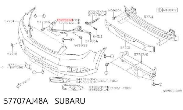 Кронштейн бампера переднього, правий 57707AJ48A Subaru