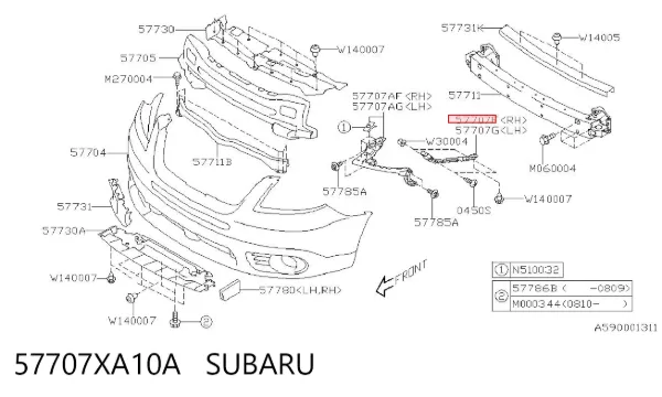 Кронштейн бампера переднього, правий 57707XA10A Subaru