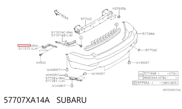 Кронштейн бампера заднього, зовнішній правий 57707XA14A Subaru