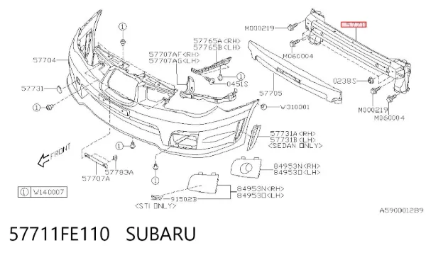 Підсилювач бампера переднього 57711FE110 Subaru