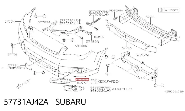 Заглушка/ решітка протитуманних фар бампера переднього, права 57731AJ42A Subaru