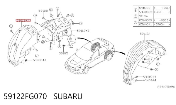 Підкрилок заднього крила, правий 59122FG070 Subaru