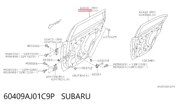 Двері задні, ліві 60409AJ01C9P Subaru