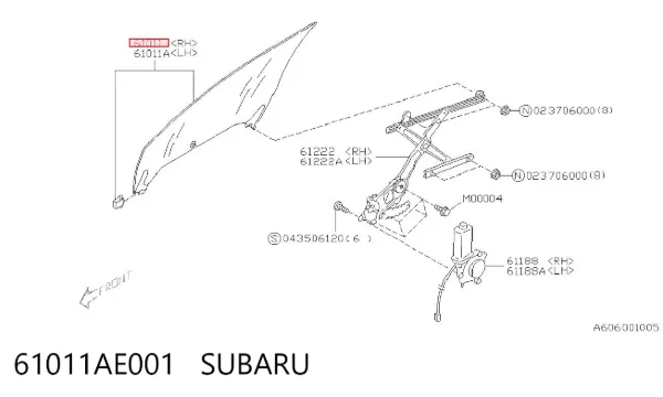 Скло передніх дверей, правою 61011AE001 Subaru