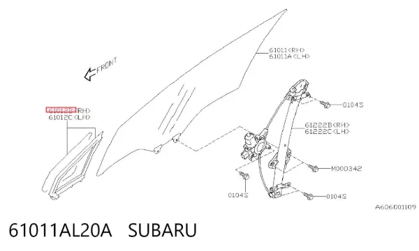Скло-кватирка двері, задній, правій 61011AL20A Subaru