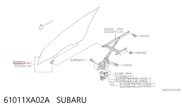Скло передніх дверей, правою 61011XA02A Subaru