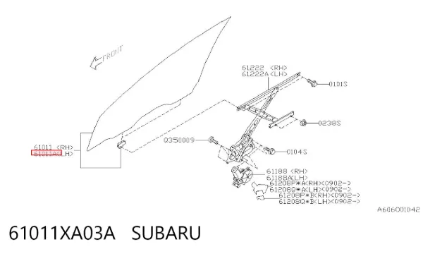 Скло передніх дверей, лівою 61011XA03A Subaru