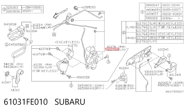 Замок передньої лівої двері 61031FE010 Subaru