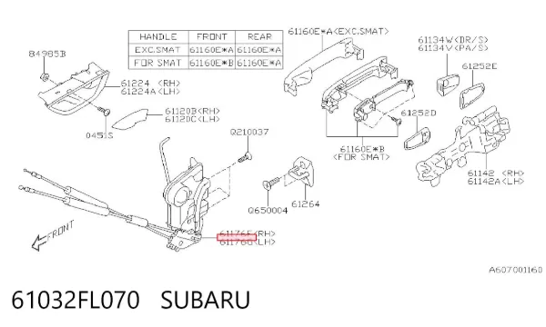 Замок передньої лівої двері 61032FL070 Subaru