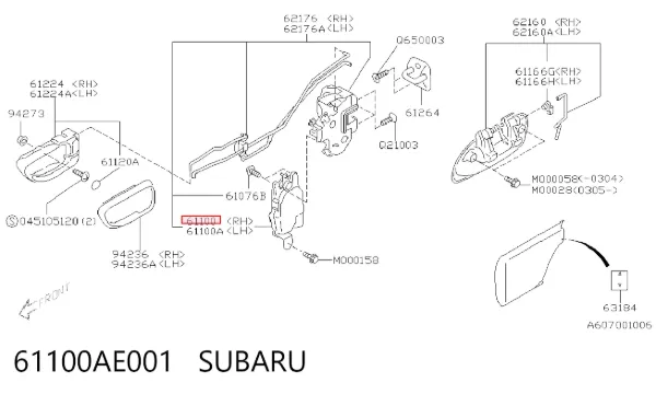 Мотор-привід відкр/закр. замка двері, передньої, правої 61100AE001 Subaru