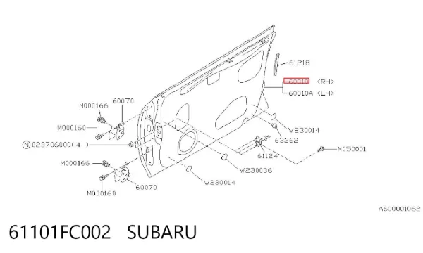 Двері праві передні 61101FC002 Subaru