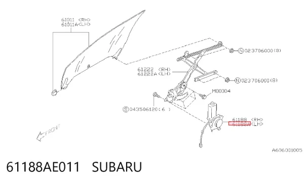 Двигун склопідіймача двері передньої, лівої 61188AE011 Subaru
