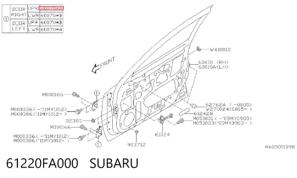Петля передніх дверей, правої 61220FA000 Subaru