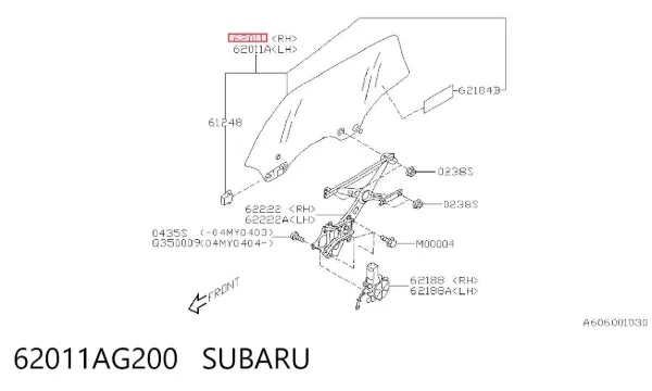 Скло задньої двері правої 62011AG200 Subaru