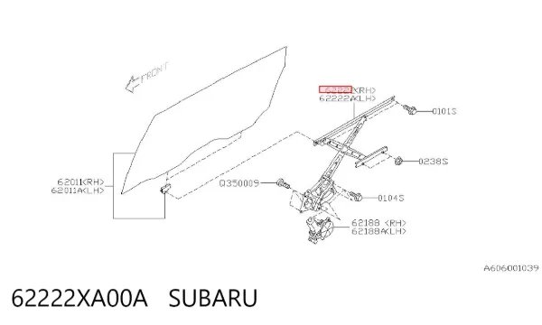 Механізм склопідіймача двері задньої, правої 62222XA00A Subaru