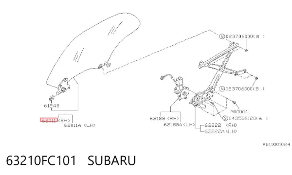 Скло задньої двері правої 63210FC101 Subaru