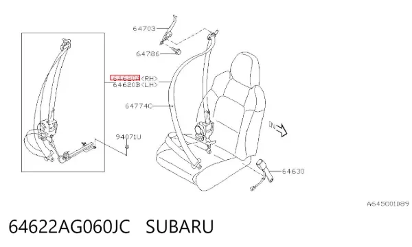 Пасок безпеки передній правий 64622AG060JC Subaru