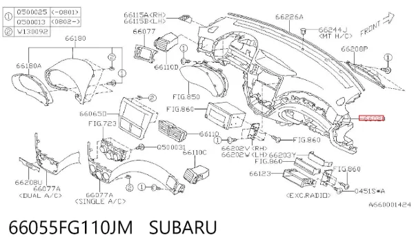 Панель приладів торпеди 66055FG110JM Subaru
