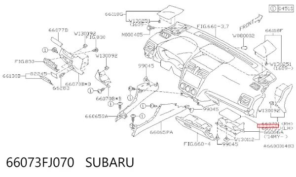 Молдинг (накладка) панелі приладів "торпедо", лівий 66073FJ070 Subaru