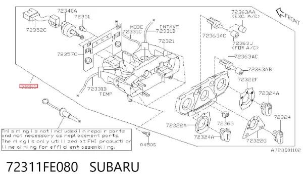 Блок управління кондиціонером 72311FE080 Subaru