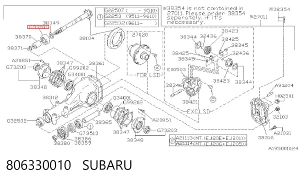 Підшипник маточини передньої, зовнішній 806330010 Subaru