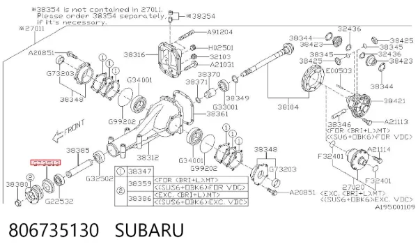 Сальник хвостовика 806735130 Subaru