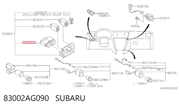 Блок кнопкових перемикачів кермового колеса 83002AG090 Subaru