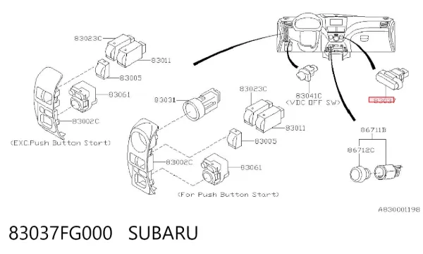 Кнопка аварійки 83037FG000 Subaru