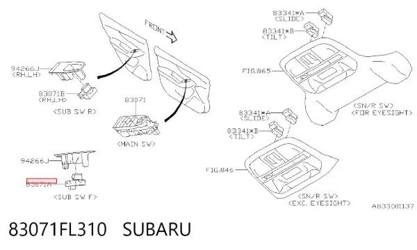 Кнопка вмикання двигуна склопідіймача передня права 83071FL310 Subaru