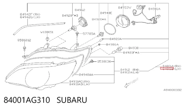 Фара ліва 84001AG310 Subaru