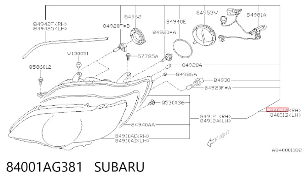 Фара права 84001AG381 Subaru
