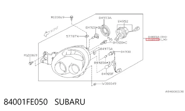 Фара ліва 84001FE050 Subaru