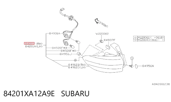Ліхтар задній правий, зовнішній 84201XA12A9E Subaru