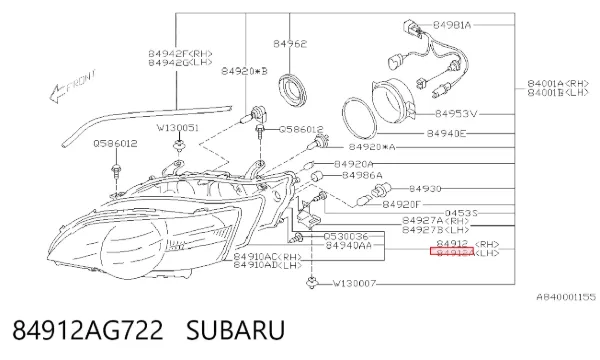 Фара ліва 84912AG722 Subaru