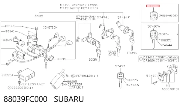 Брелок керування сигналізацією 88039FC000 Subaru