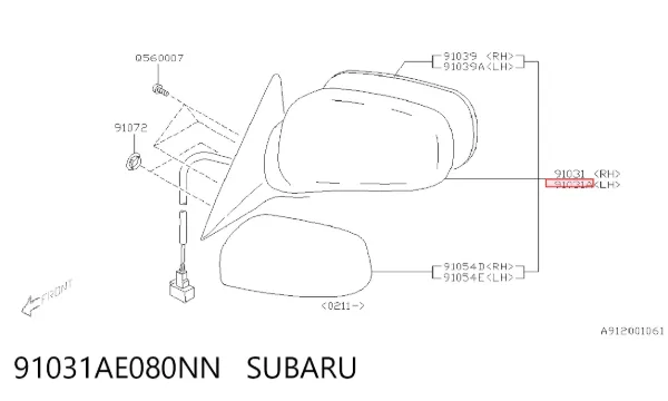 Ліве бокове дзеркало 91031AE080NN Subaru