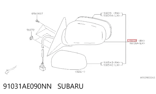 Дзеркало праве 91031AE090NN Subaru