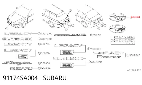 Емблема решітки радіатора 91174SA004 Subaru