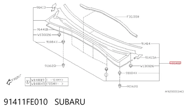 Водостік лобового скла, жабо 91411FE010 Subaru