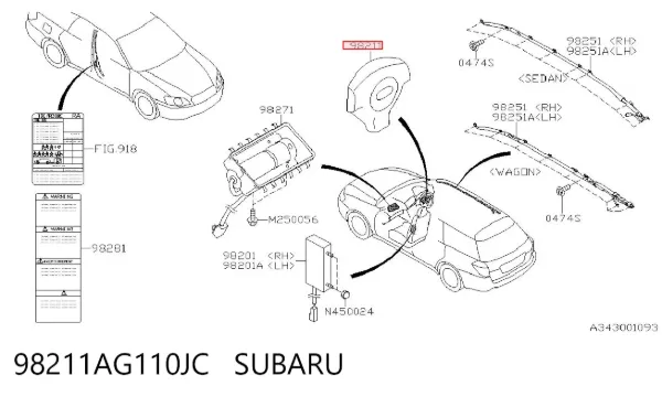 Подушка безпеки, водійська, AIRBAG 98211AG110JC Subaru