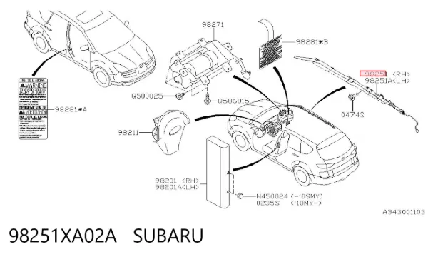 Подушка безпеки, збоку, права, AIRBAG 98251XA02A Subaru