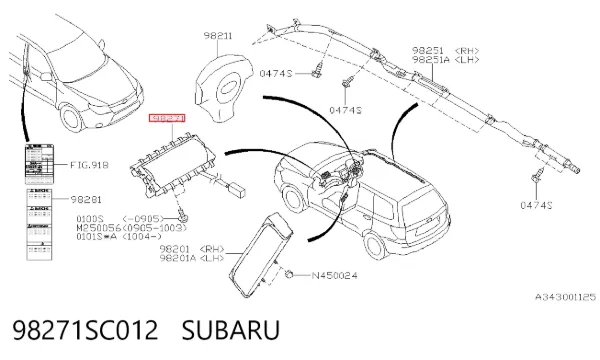 Подушка безпеки, пасажирська, AIRBAG 98271SC012 Subaru