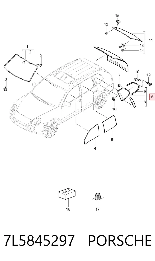 Скло багажного відсіку, ліве 7L5845297 Porsche
