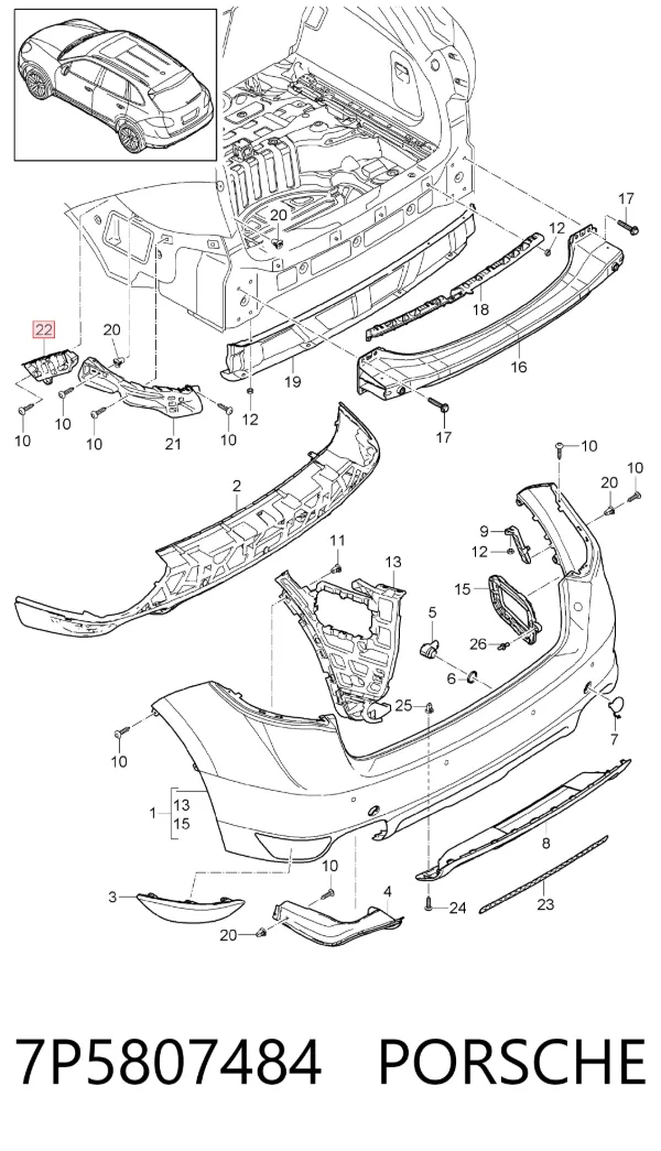 Направляюча заднього бампера, права 7P5807484 Porsche