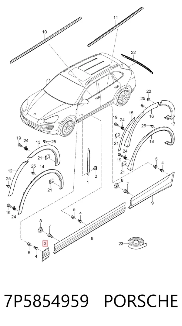 Молдинг переднього лівого крила 7P5854959 Porsche
